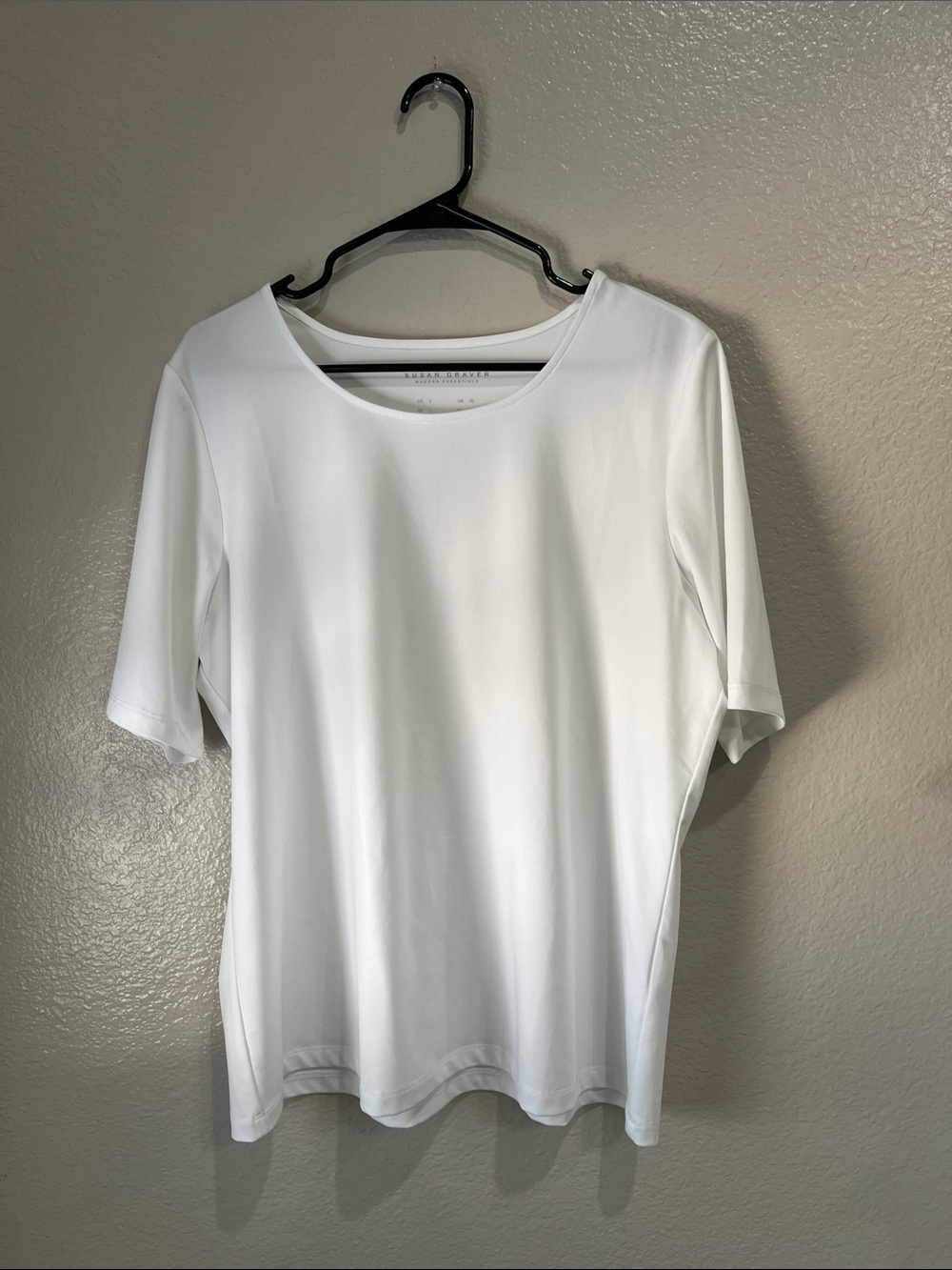 Susan Graver White Short Sleeve Scoop Neck Top Sz L Casual Lightweight